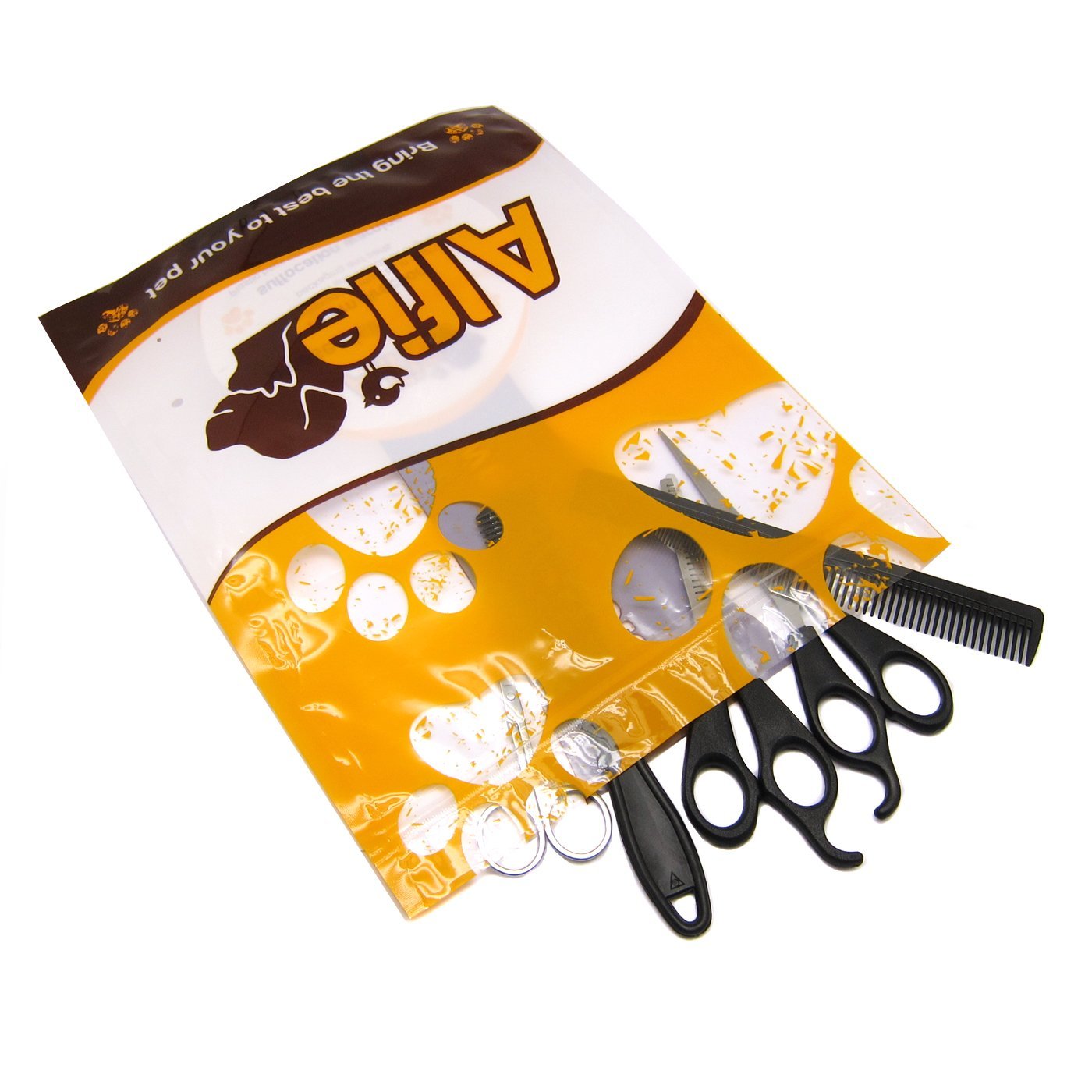 Alfie Pet by Petoga Couture - 5-piece Pet Home Grooming Kit - Cutting Scissors, Thinning Shear, Round-Tip Trimming Scissors, Razor Comb Trimmer Set